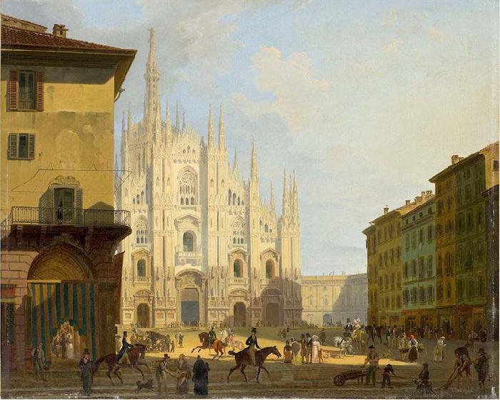 Giovanni Migliara Veduta di piazza del Duomo in Milano